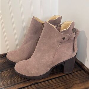 Bear Paw Suede Bow Back Heeled Ankle Boots